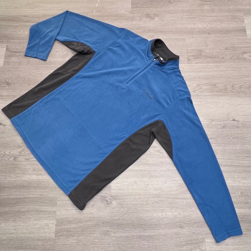 Columbia Men's Fleece Pullover Half Zip Large Long Sleeve Outdoor Top Blue Gray